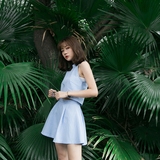 韩国夏季女装时尚休闲套装短款无袖背心格子半身裙短裙两件套T052