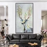北欧现代简约麋鹿油画客厅书房玄关卧室挂画纯手绘动物抽象装饰画