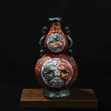 景德镇陶瓷器花瓶摆件 仿古手工雕刻葫芦龙凤 高档台面家居装饰品