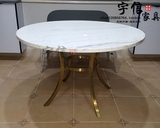 金色时尚小户型餐桌家用天然大理石面白色餐厅吃饭桌不锈钢圆桌子