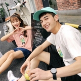 韩国个性情侣装夏季新品修身纯棉男女日系青年短袖t恤卡通宽松潮
