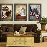 美式装饰画乡村高档挂画沙发背景墙挂画客厅有框画复古美国国旗
