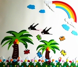 促销幼儿园学校装饰板报布置可移除贴画创意椰树彩虹组合立体墙贴