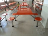 不锈钢连体餐桌 饭店学校员工食堂快餐厅餐桌椅组合 玻璃钢食堂桌