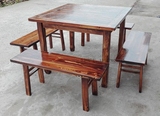 檀梨坊 碳化实木八仙桌方桌饭桌中式明清仿古实木餐桌凳组合家具