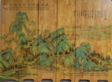 实木手绘漆画千里江山图屏风 原木山水客厅玄关隔断背景墙屏风