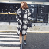 2015韩版秋冬新款风衣毛呢修身格子女装外套中长款羊绒呢子大衣