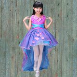 2016新款儿童礼服演出服公主裙女童钢琴表演蓬蓬裙拖尾蓝色连衣裙