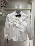 安奈儿童装2016秋新款女童白色衬衣中领长袖衬衫专柜正品AG631641