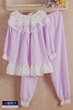 春夏季梭织纯棉布睡衣女薄款九分袖娃娃衫紫色个性公主家居服套装