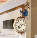 新款时钟创意孔雀钟双面钟简约时尚客厅欧式异形双面纯静音挂钟表