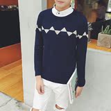 秋冬男假两件套衬衫领毛衣中学生韩版修身针织衫青少年套头线衫潮