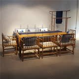 新中式茶桌椅沙发组合榆木茶艺桌茶台圈椅沙发罗汉床现代免漆家具