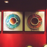 客厅装饰画美式抽象挂画餐厅背景墙画静物咖啡杯简约欧式油画壁画