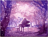 数字油画diy包邮梦幻钢琴风景手绘画 紫色樱花40*50 50*65 60*75