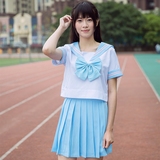 日系水手服学生校服初中高中女jk制服班服定制水蓝色领短袖套装