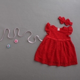 外贸女宝宝童装小童婴儿h家原单夏装季蕾丝公主连衣裙16新款红色