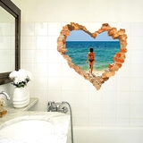 个性创意3D立体视觉效果平面墙贴卧室客厅浴室装饰破墙爱心墙贴纸