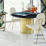 现代简约餐桌圆形金属脚理石台面摩登时尚餐厅桌椅组合实木台面桌