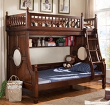 美式乡村环保实木儿童带扶梯高低子母床简欧复古双人床法式上下床