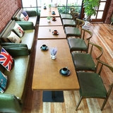 复古咖啡厅桌椅做旧美式乡村牛角椅纯实木水曲柳西餐酒店餐厅桌椅
