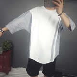 [小蟹] 韩版嘻哈潮男个性拼接宽松中袖T恤 日系港风男士大码半袖T