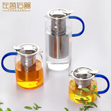 左茗右器玻璃茶具不锈钢过滤泡茶壶大容量耐热红茶花茶冲茶器水壶