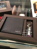 SKC英国比斯特代购Bally巴利男士黑色全皮短款钱包 钥匙链礼盒装