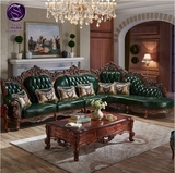 进口欧式真皮转角沙发123组合 美式实木贵妃皮艺客厅高档住宅家具