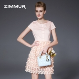 ZIMMUR2016夏季新款女装圆领短袖欧美时尚气质修身连衣裙中裙夏