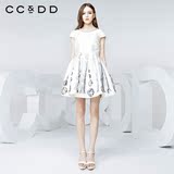CCDD2016夏装新款专柜正品女 复古印花通勤中裙 时尚修身连衣裙