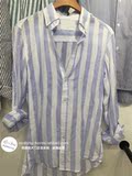 东大门韩国男装代购粗条纹混色气质薄款扣领宽松长袖衬衫实拍新品