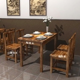 饭店餐桌椅靠背组合4人长桌餐厅农家乐面馆餐馆实木桌椅碳化复古