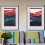 现代简约装饰画样板间配画紫色绿色抽象山脉油画客厅沙发背景墙画