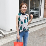韩国正品代购bagazimuri  仙人掌线条印花立领无袖衬衫背心