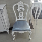 欧式实木餐椅法式新古典白色描金餐椅软包奢华高档椅子现代简约