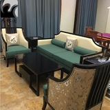 新中式实木布艺沙发椅组合样板房售楼处会客室茶楼沙发家具组合
