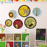 北欧家居客厅装饰画儿童房动物圆形挂画卧室幼儿园创意艺术墙壁画