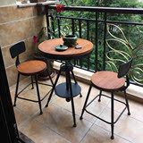 美式乡村铁艺升降咖啡桌椅客厅阳台休闲酒吧实木桌椅组合套件