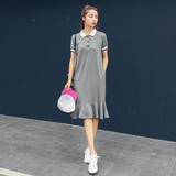 2016夏季新款POLO衫T恤女韩版宽松直筒针织包臀荷叶边鱼尾连衣裙