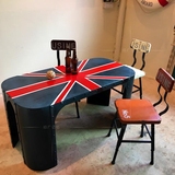 loft工业风美式餐桌椅组合复古铁艺英国桌个性创意电脑桌书桌铆钉