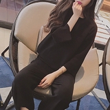 2016秋装新款孕妇套装韩国时尚针织两件套套头毛衣+九分阔腿裤