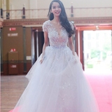 baby婚纱礼服定做韩式公主绑带一字肩孕妇高腰蓝色花朵加大码婚纱