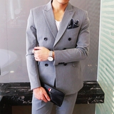 【小胡子店】韩国简约双排扣休闲西服外套男绅士修身西装 有套装