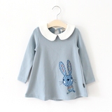 女童纯棉贴布兔子娃娃领裙衫 2016秋季新款童装 儿童宝宝长袖卫衣