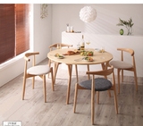 日式全实木圆形餐桌 北欧宜家白橡木餐厅小户型4人6人餐桌椅组合