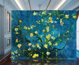 新中式酒店家庭客厅装饰手绘玄关挂屏梵高杏花简欧风格漆画屏风