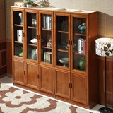简约现代实木书柜书架自由组合带玻璃门 家用三门两门书橱储物柜