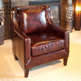 单人位真皮沙发老虎椅北欧现代简约美式乡村客厅牛皮休闲沙发椅