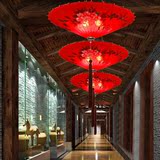 新中式布艺吊灯古典手绘画雨伞灯笼茶楼酒店餐厅创意艺术装饰伞灯